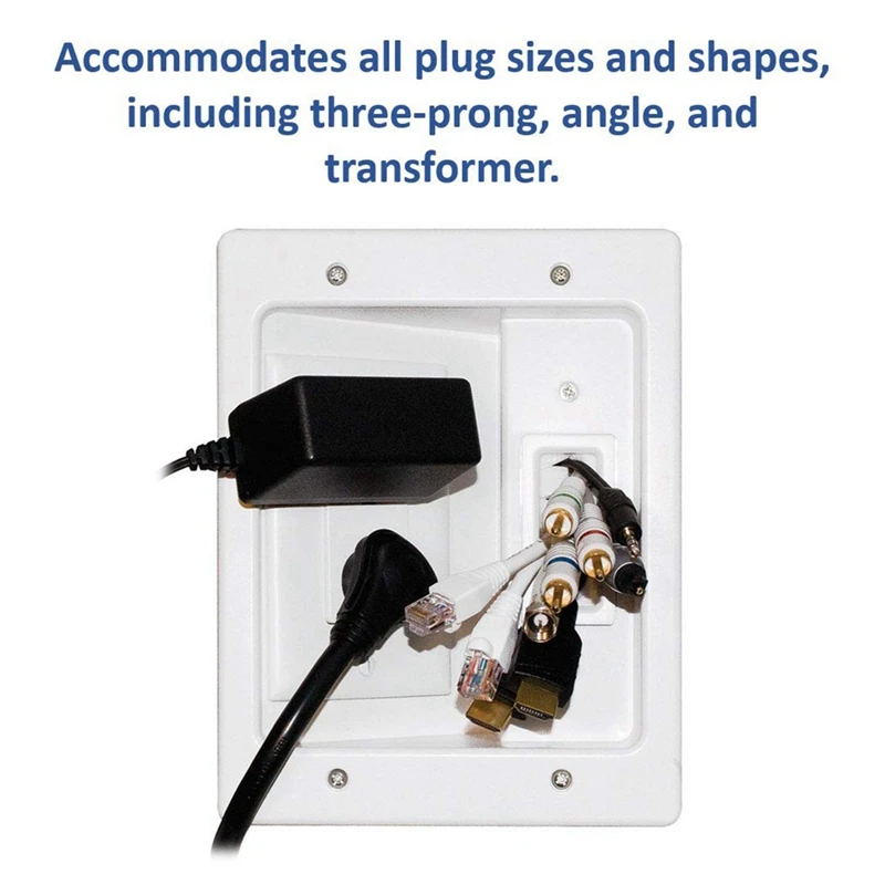 Recessed Outlet Box In Wall Cable Management Kit 15A 125V Hide TV Power Cables & Low Voltage Wires Behind The Wall