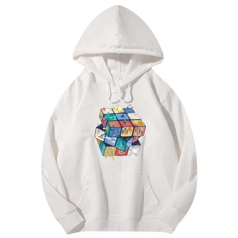 Spring Autumn New Women Casual Clothes Hoodies Rubik's Cube Print Sweatshirt Girl Pure Cotton Long Sleeve Tops