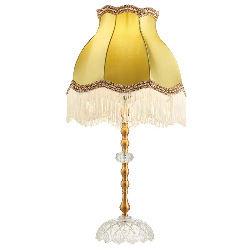

French pastoral living room bedroom bedside all-copper crystal table lamp, household led eye protection desk porch decorative