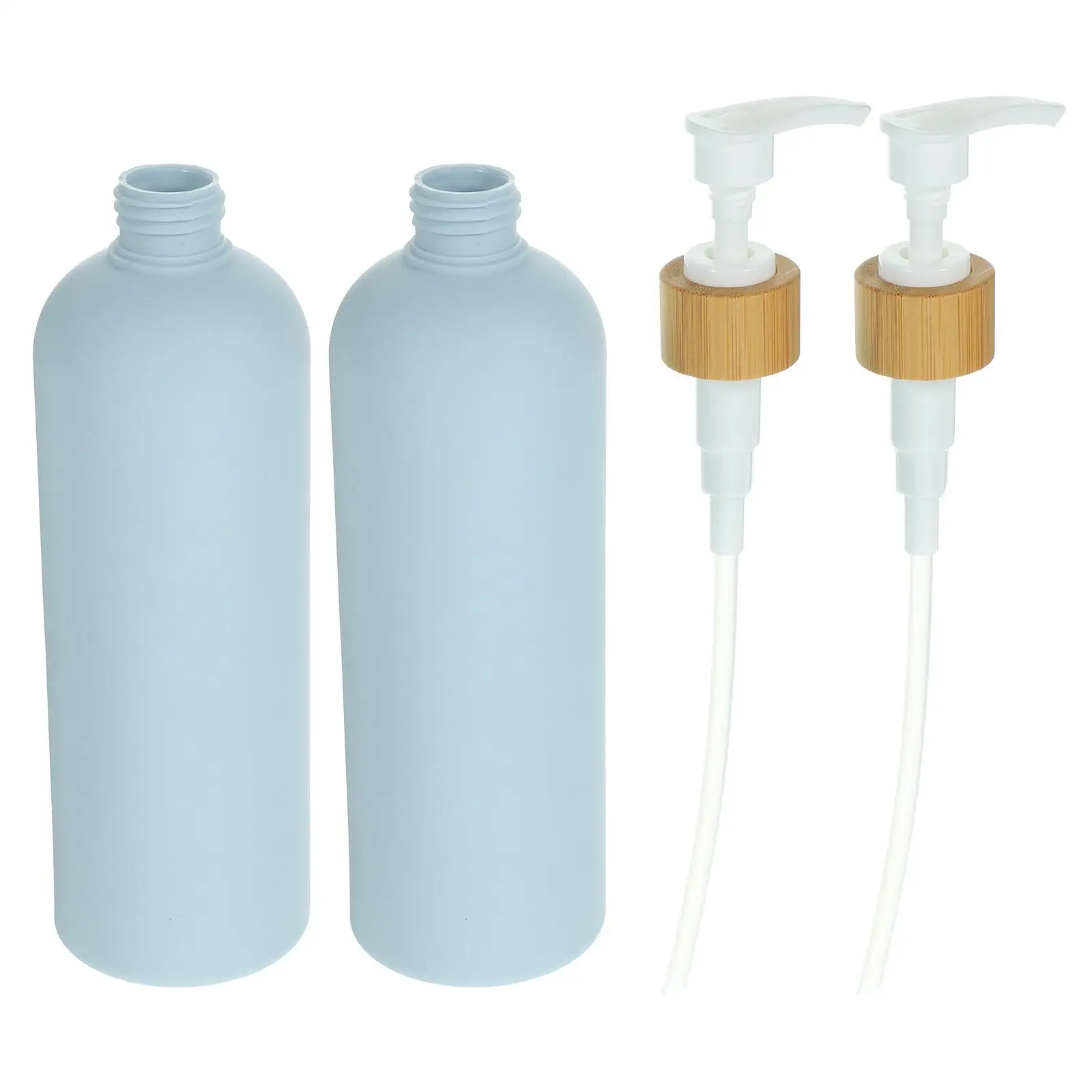 2Pcs 200ml Bamboo Pump Dispenser Bottles Empty Shampoo Containers Blue Travel Lotion Refillable Bathroom Kitchen Handwash Liquid