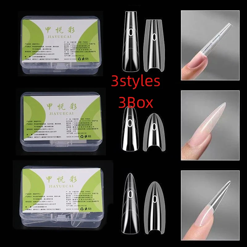 3Box 180pcs Sandwich Dual Nail Forms 15 Sizes T-Shaped Ellipse Quick Extensions Manicure Top Bottom Mold Tool