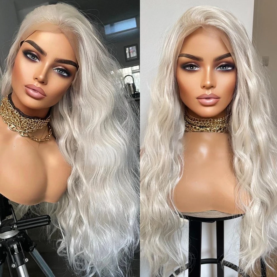 Charisma 26 Inches Long Water Wave Synthetic Lace Front Wig Platinum Blonde Wigs For Women Frontal Wig Cosplay Black Wigs