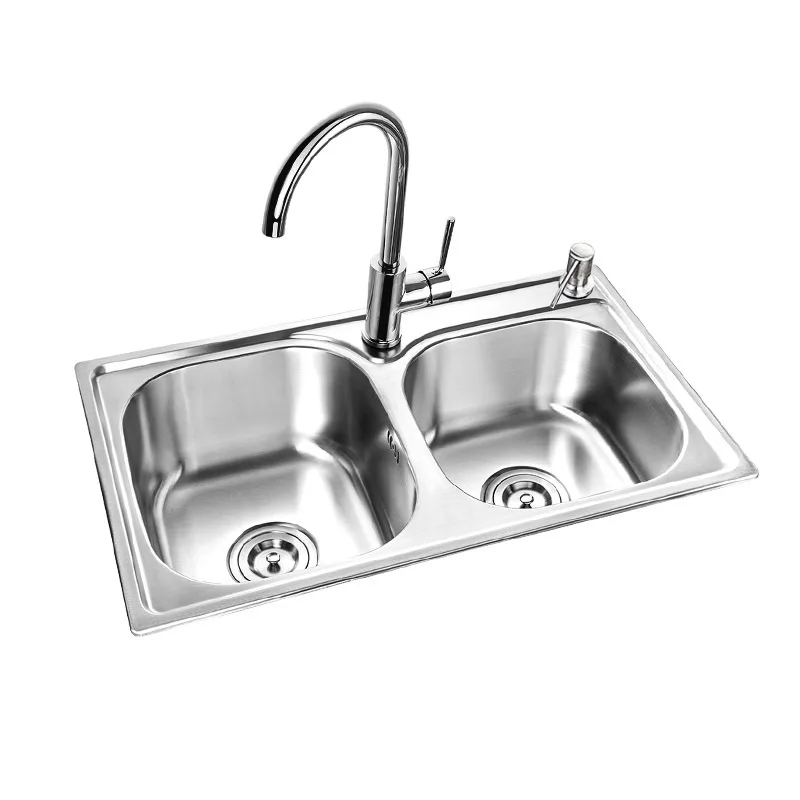 

Stainless Steel Double Bowl Kitchen Sink Washing Basin and Countertop with Two Holes for Kitchen Use