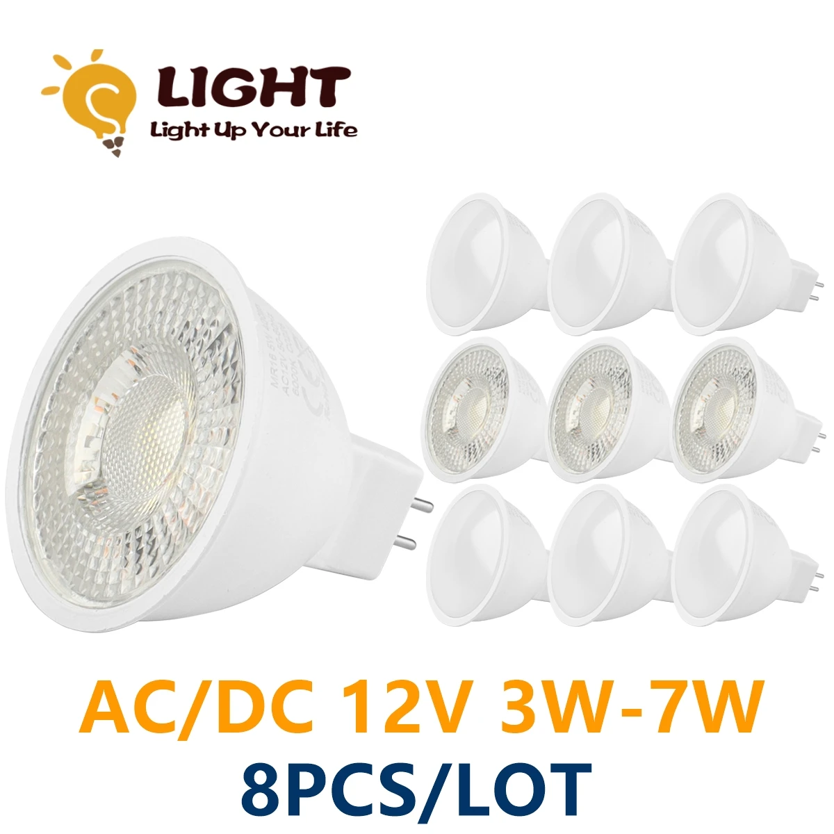 

8PCS Spot Foco MR16 AC DC 12V 3W 5W 6W 7W Warm White Day Light LED Light Lamp For Home Decoration Replace 50W Halogen Spotlight