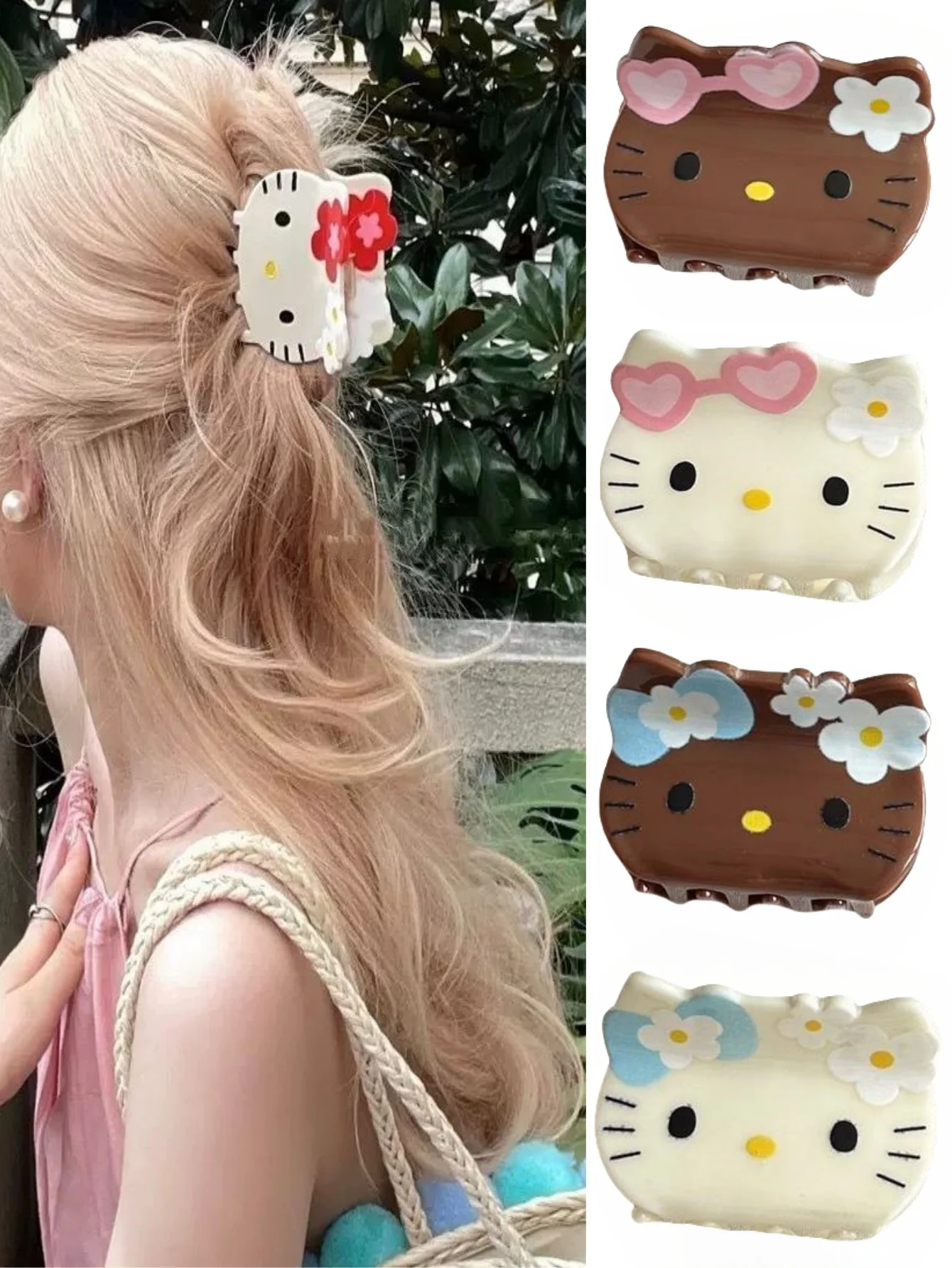 1 szt. Akrylowy klips do włosów Sanrio Hello Kitty Melody, urocze akcesoria do włosów z kreskówek, modne ozdoby do włosów