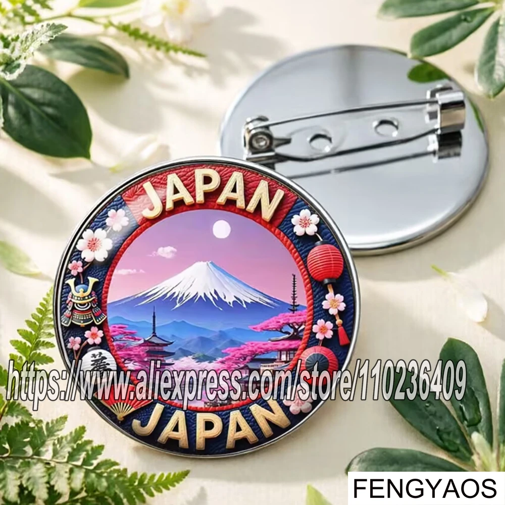 Stainless Steel Tokyo Brooch Tower Mount Fuji Badge, Metal Glass Anime Pins Japan Travel Souvenir Gift for Bag Accessories