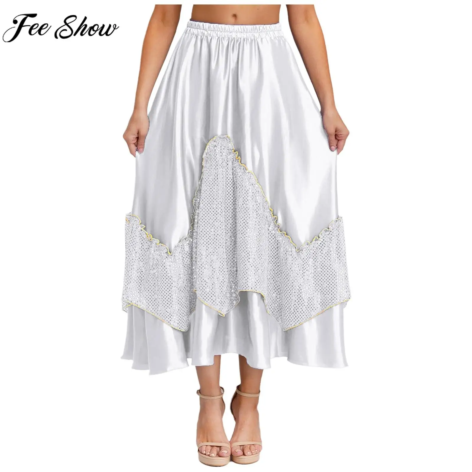 女性用フラメンコダンス衣装 キラキラ輝くスパンコールメッシュサテン ビッグスイングスカート スペインのパソドブレ ラテン ボールルーム サルサ ルンバ タンゴ用