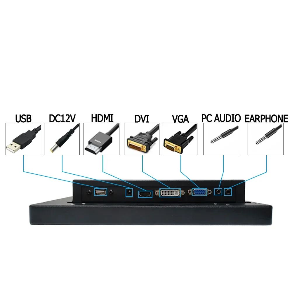 15 Inch Industrial Metal Frame Wall Embedded Mount Lcd Display  Port General Resistive Touch Screen