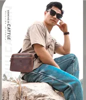 Crazy Horse Leather Men's Fashion Bag New Large-capacity Single Shoulder Cross-body bags With Casual Mens bag bolso de hombro 가방