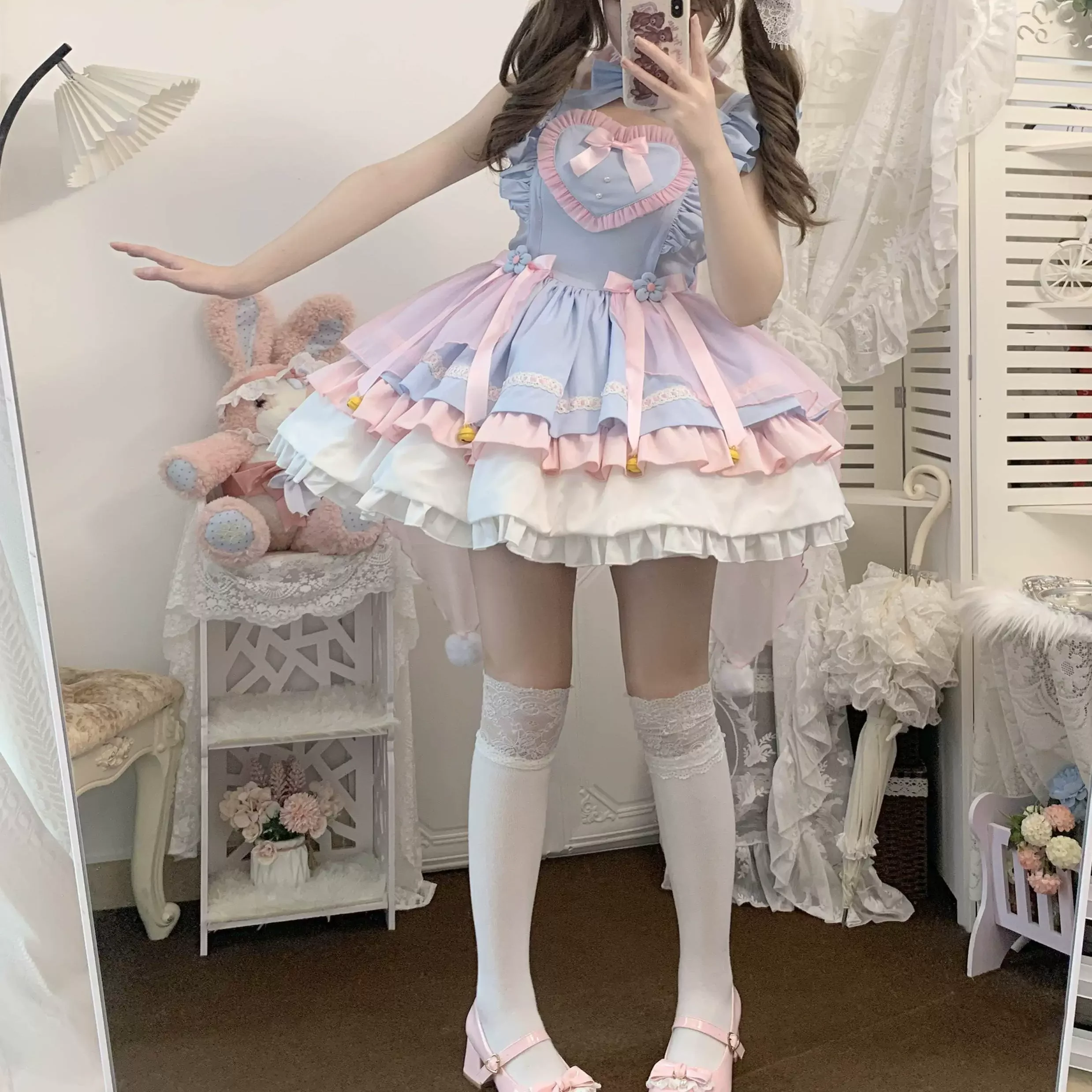 Japoński styl Lolita Suspender Dress Jsk Women's Cute Girls Sweet Kawaii Bow Short Dresses Y2k Maid Costume Spring and Summer