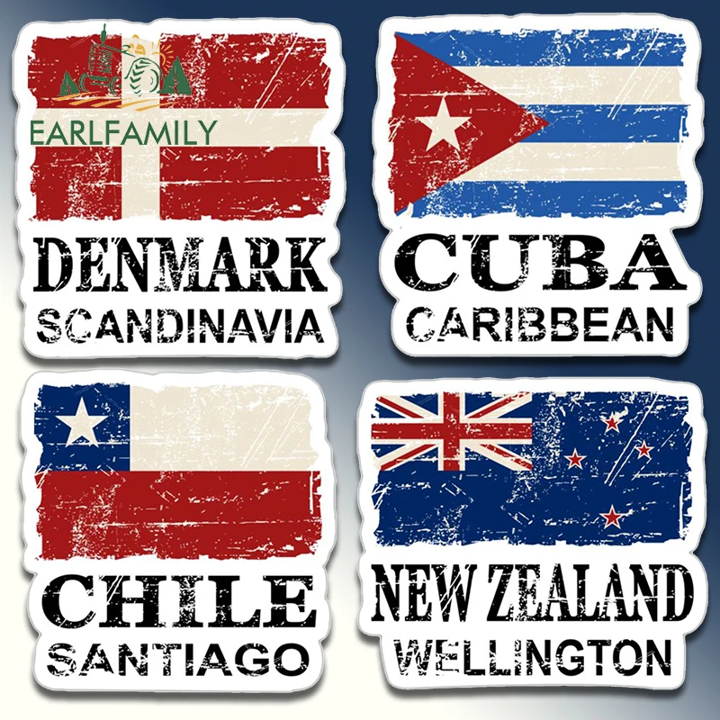 

EARLFAMILY 13cm New Zealand Denmark Chile Cuba Flag Car Stickers Personality Decal Air Conditioner Bumper Motorcycle Car Lable