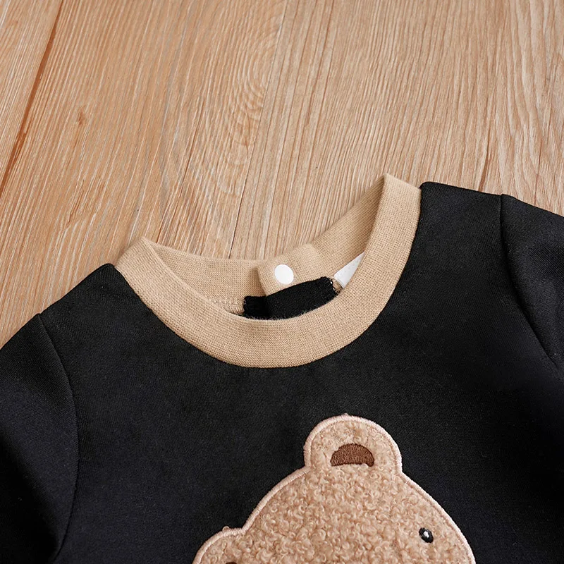 Baby Jumpsuit Cute Cartoon Teddy Bear Short Plush Embroidery Comfortable Spring And Autumn Long Sleeves 0-18m Newborn Clothes