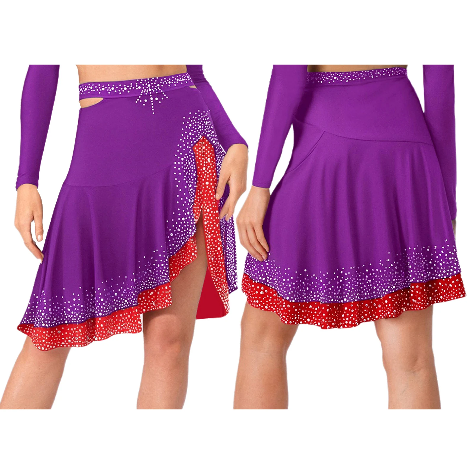 Abito latino senza schienale stile sexy da donna Jazz Samba Cha-cha Tango Costume da spettacolo di danza Halter Manica lunga Crop Top + Gonna Set