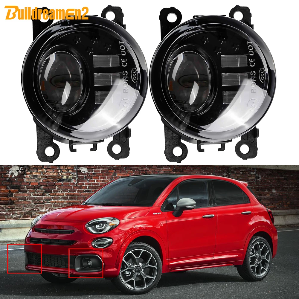 2 X H11 Car Front Fog Light Assembly For Fiat 500X Sport Urban 2019 2020 2021 2022 2023 30W 3000LM LED Lens Fog Lamp