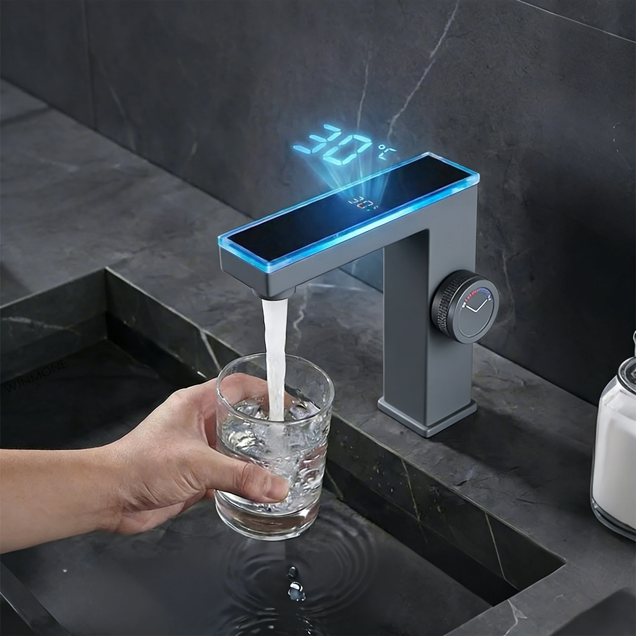 Black White Gray Bathroom Sink Faucet Luxury Digital Display Washbasin Tap Deck Mounted Hot Cold Water Mixer Vessel Basin Faucet