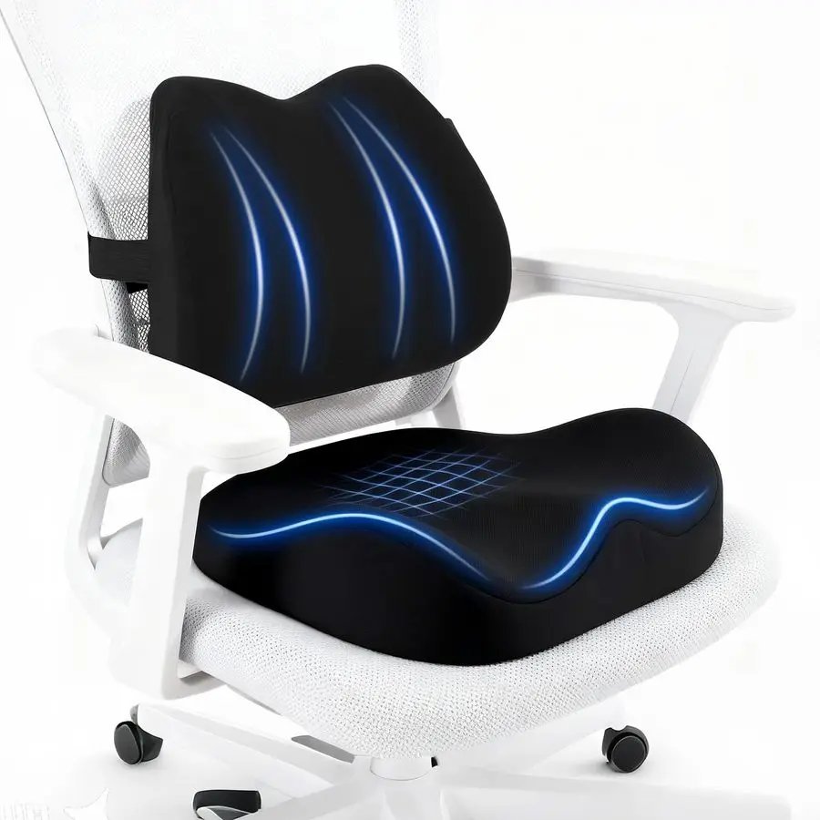 Cojín de apoyo lumbar para silla de oficina, X cojines grandes de espuma viscoelástica para silla para ciática, coxis, alivio del dolor, almohadilla cóctel