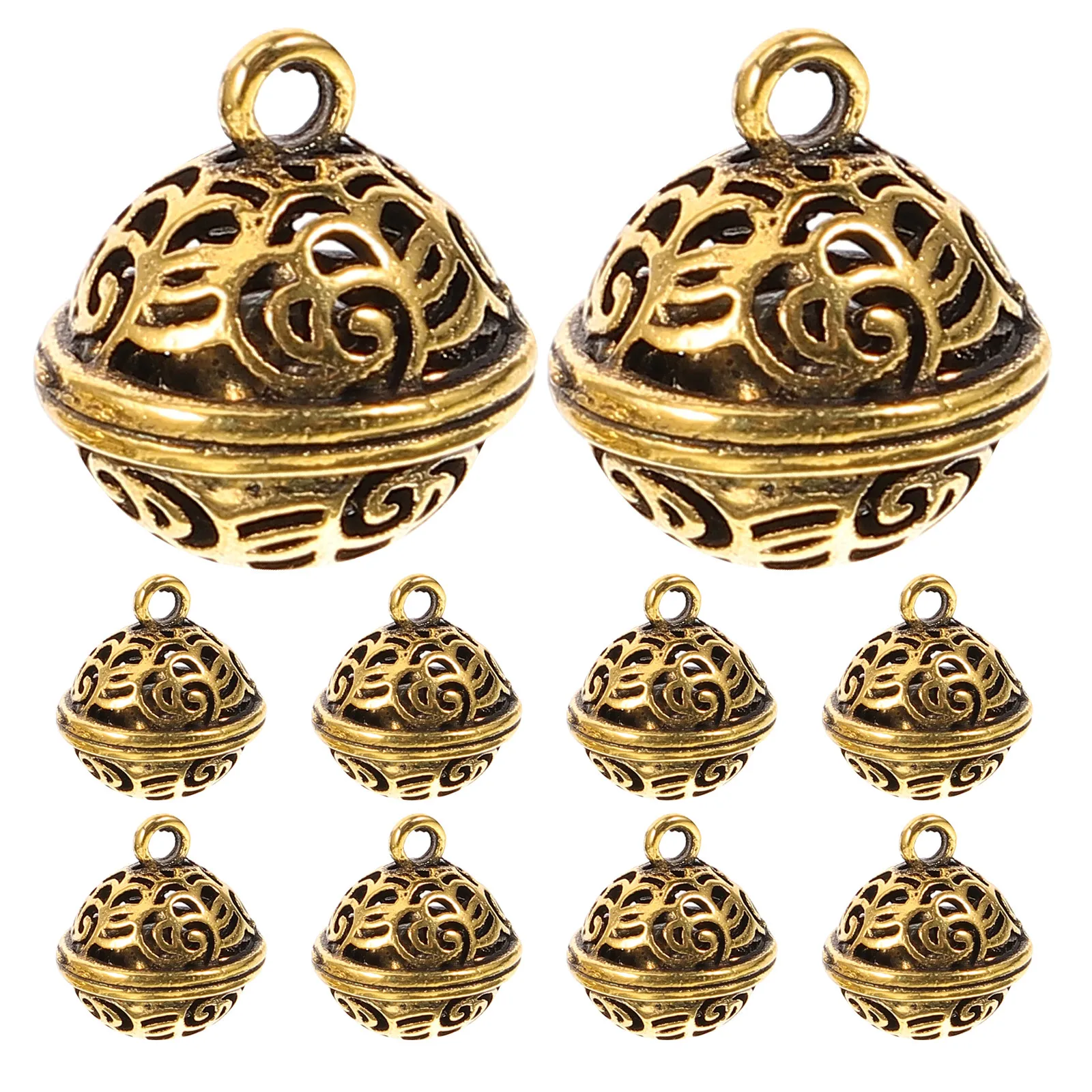 10 Pcs Christmas Hollow Bells Charms for Crafts Collar Golden Supplies Jingle Cute