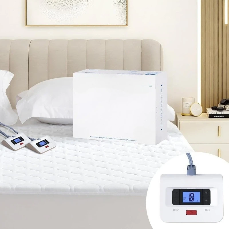 

Наматрасник с подогревом размера «queen-size», роскошная стеганая электрическая грелка для кровати с контроллером, 10 настроек нагрева и автоматическое выключение 1–12 H