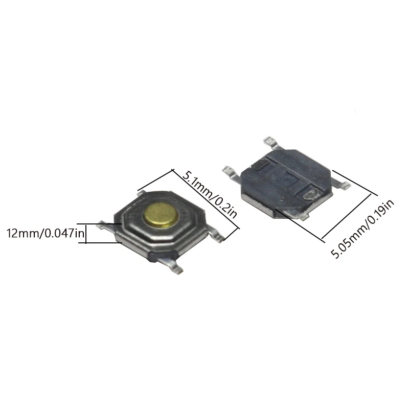 【100-30PCS】12V 5.2*5.2*1.5mm 12V 0.5A 4 Pin Push Button Switch Metal Tactile Micro Tact Touch Switch Copper Interruptor 4x4x1.