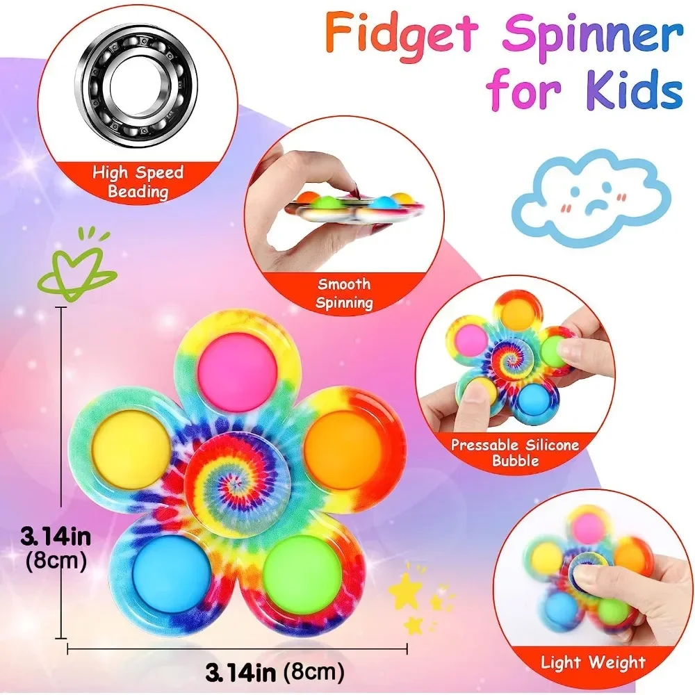 AGUGHT DYE-Fidget Spinner Pop Finger Toys pour Enfants, Push Bubble Hand Spinner pour TDAH, Anlande Soulignée, Instituts Cadeaux Sensoriels