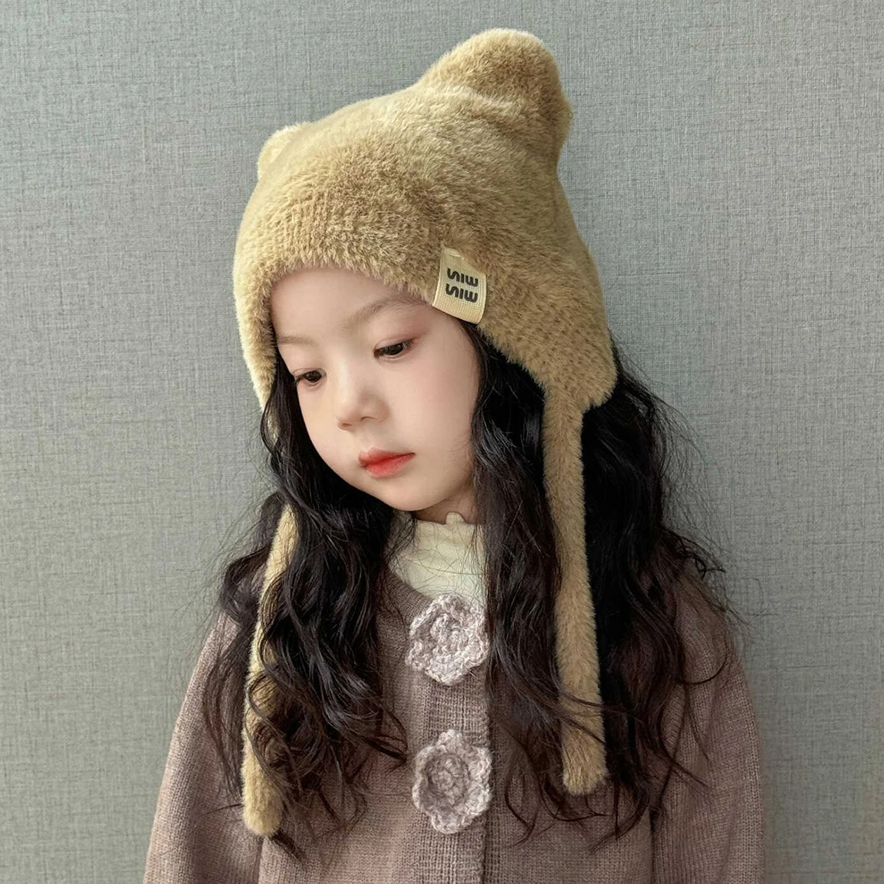 หมวกปิดหูขนนุ่มน่ารักสำหรับเด็ก หมวกคลุมศีรษะเด็กอายุ 1-5 ปี สำหรับเด็กชายและเด็กหญิง หมวกไหมพรมกันหนาวแบบหนา อุ่นสบายสำหรับเด็ก