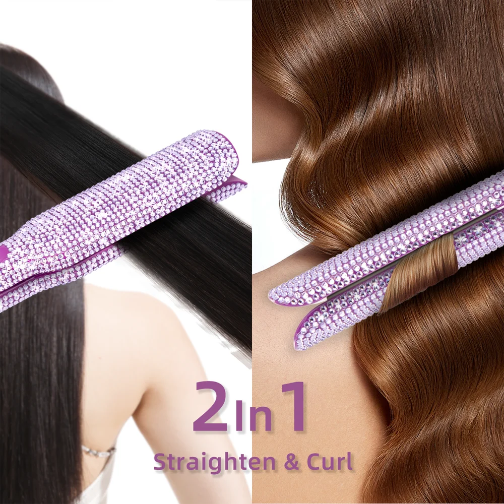 Titanium Hair Straightener Rhinestones Flat Iron 480°F Professional Hair Styling Tools 2 Inches Bling bling Straightening Irons