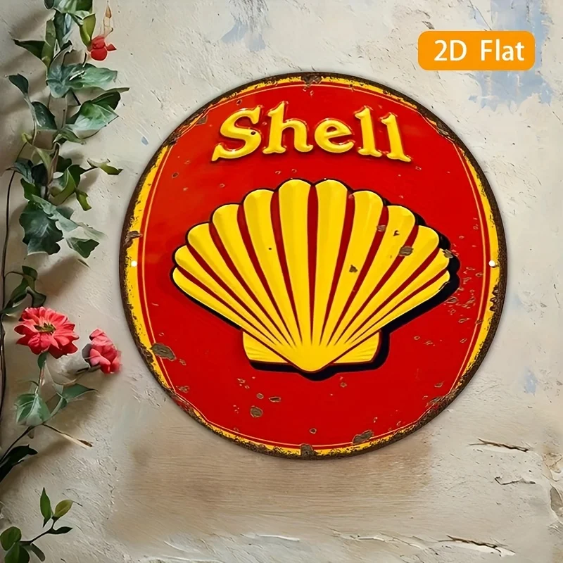 Retro Seashell Metal Sign - Vintage Coastal Wall Art, 20.32x20.32cm Aluminum Wall Decor for Bedroom, Living Room, Bar, Outdoor S