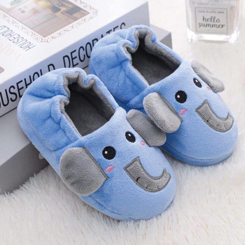 Toddler Boy Slippers for Kids Indoor Winter Cute Cartoon Animal Plush Warm House Footwear Soft Rubber Sole Home Shoes Baby Items