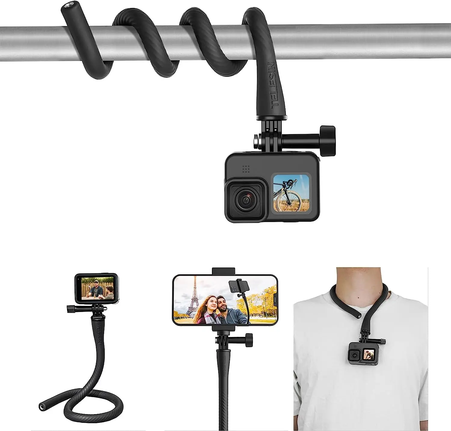 REYGEAK Monkey Tail Mount Flexible Mount for GoPro Hero 11/10/9 Insta360 X3 Phones, Camera iPhone Android Tripod Stand