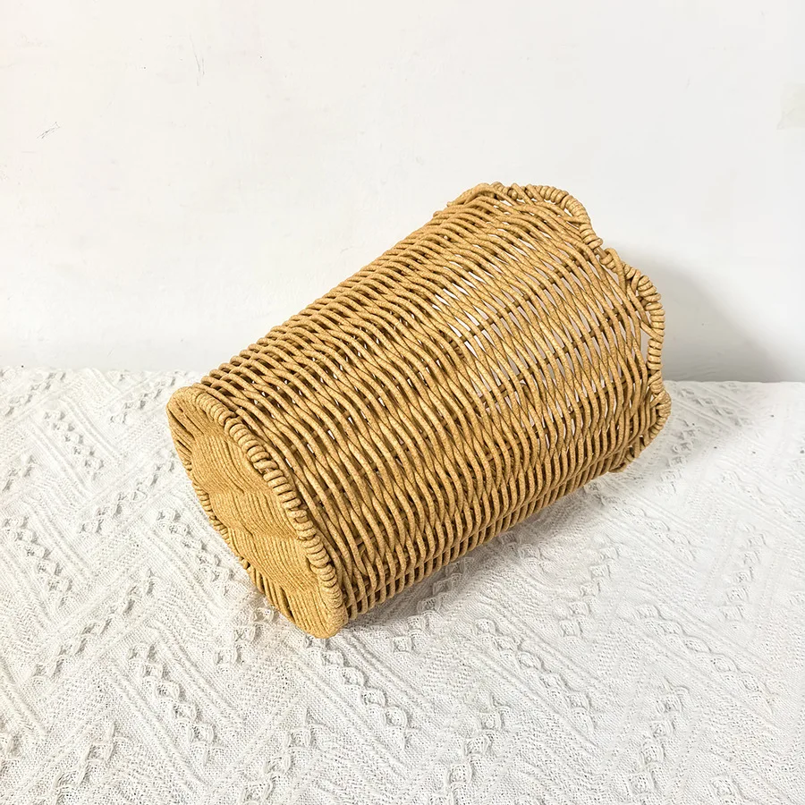 Scalloped Edge Flower Pot Cover for Indoor Outdoor Boho Garden Decor Bohemian Natural Rattan Woven Tall Planter Basket