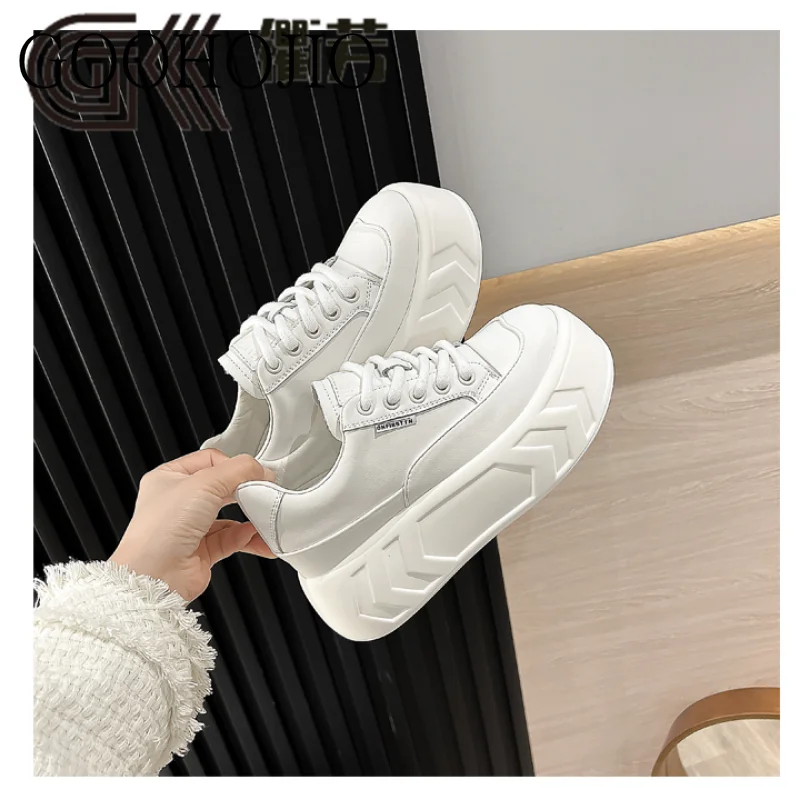 Zapatillas de deporte de estilo universitario para mujer, zapatos de plataforma blancos que combinan con todo, vulcanizados, informales, cómodos y transpirables, 5-8cm