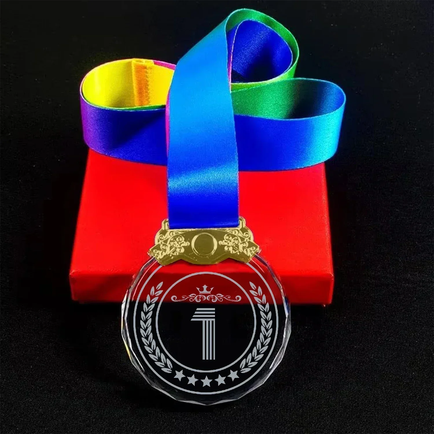 Hight Clear Crystal Glass Medals 1st 2nd 3rd for Children for Sports MVP Blank Award Plaque with Gift Box Free Design and Logo