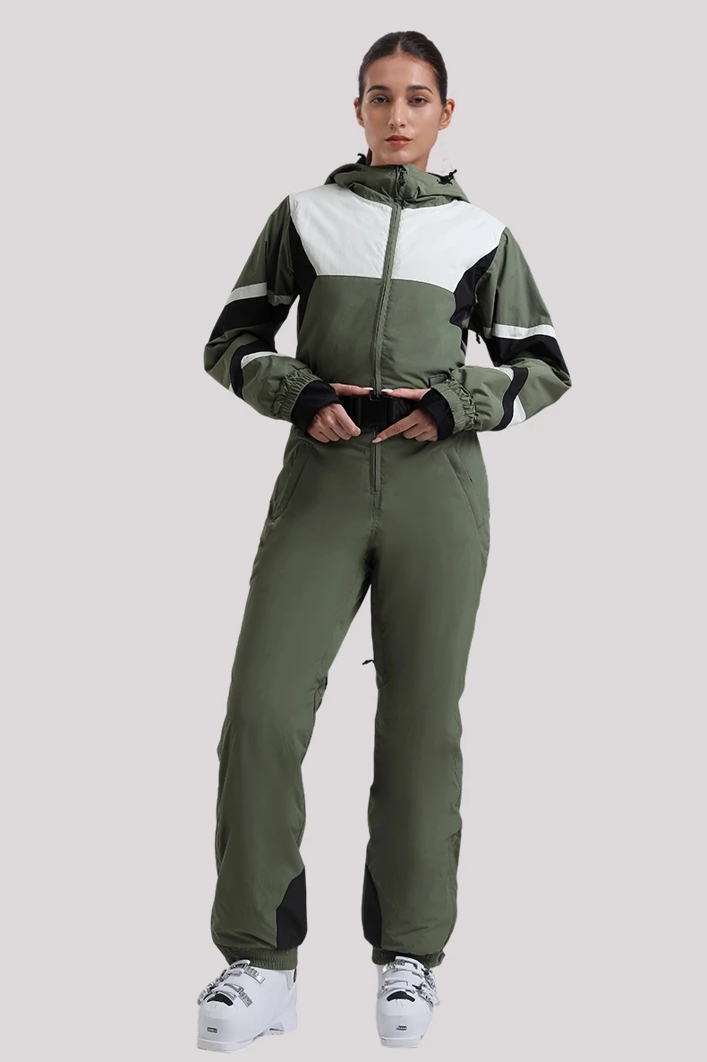 بدلة تزلج نسائية من قطعة واحدة من Gsou Snow بقصة ضيقة مقاومة للرياح ومقاومة للماء للتزلج على جبال الألب مع تصميم كتلة الألوان #2