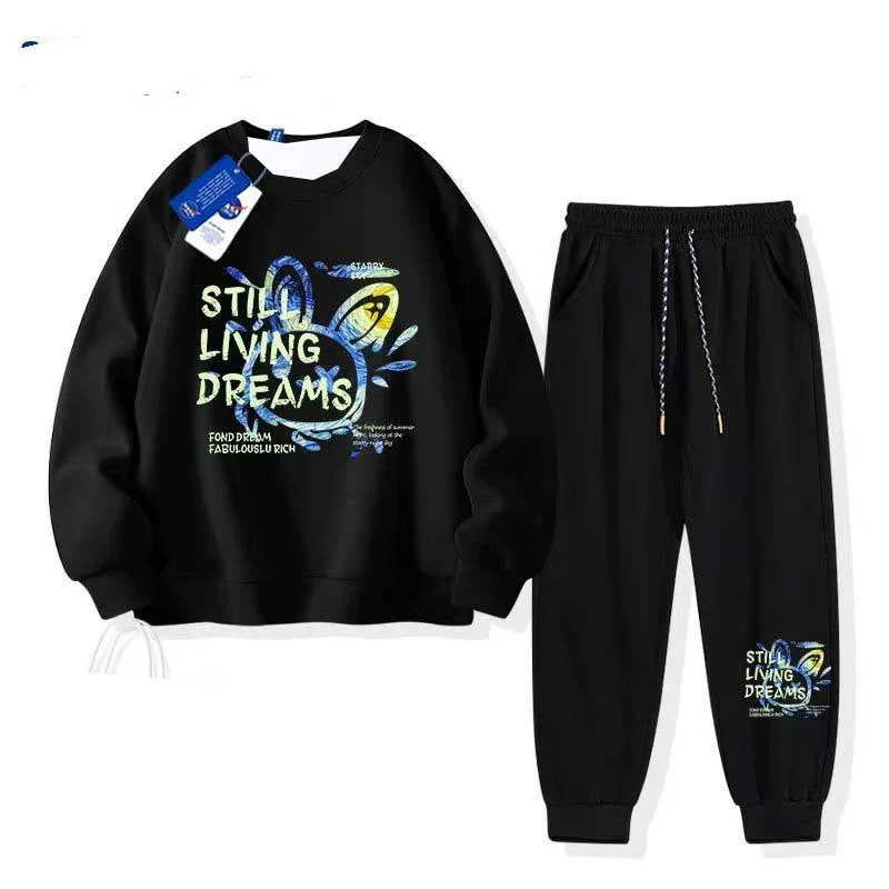 

Модная толстовка с круглым вырезом и 3D принтом, мужские осенне-зимние брюки большого размера Y2K, толстовка + брюки, спортивный костюм, мужская одежда