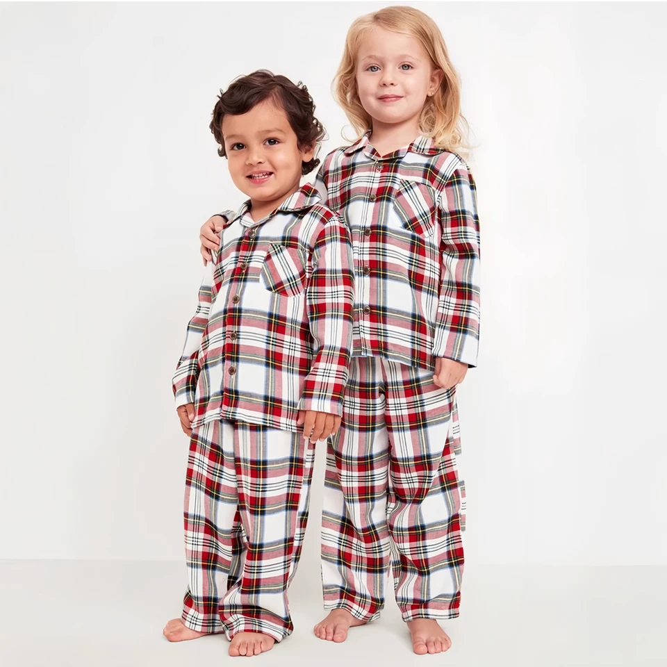 New Year Family Clothes 2026 Fahion Plaid Cotton Baby Romper Dad Mom Kids Family Matching Pajamas Set Sleepwear Home Loungewear