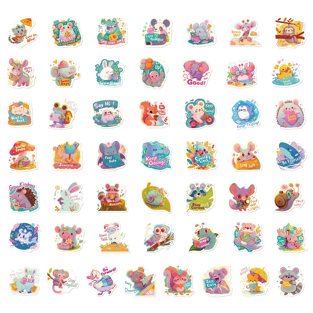 Pegatinas inspiradoras de animales de dopamina, calcomanías de dibujos animados Kawaii, papelería, teléfono, portátil, pegatina creativa, juguete para niños, 10/30/50 Uds.