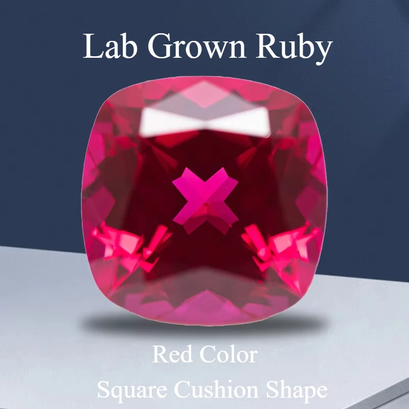 Lab Grown Ruby Red Color Square Cushion Shape Gemstone For Charms Diy Jewelry Making Ring Materials Selectable AGL Certificate