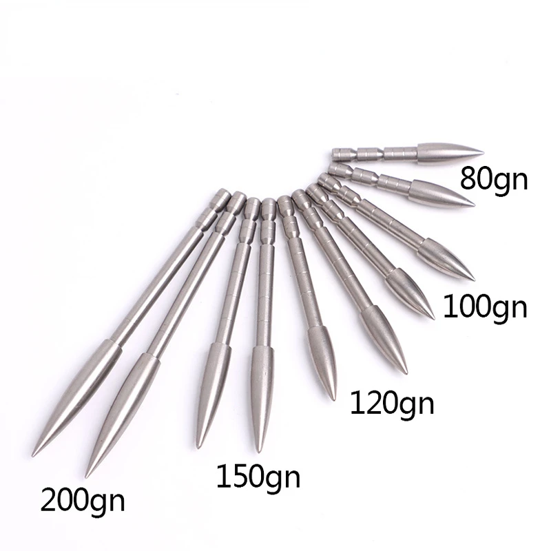 12pcs DIY 80 100 120 150 200 Grain Stainless Steel Bullet Point Tip For ID 4.2 mm Arrow Shaft Arrow Head Archery Accessory