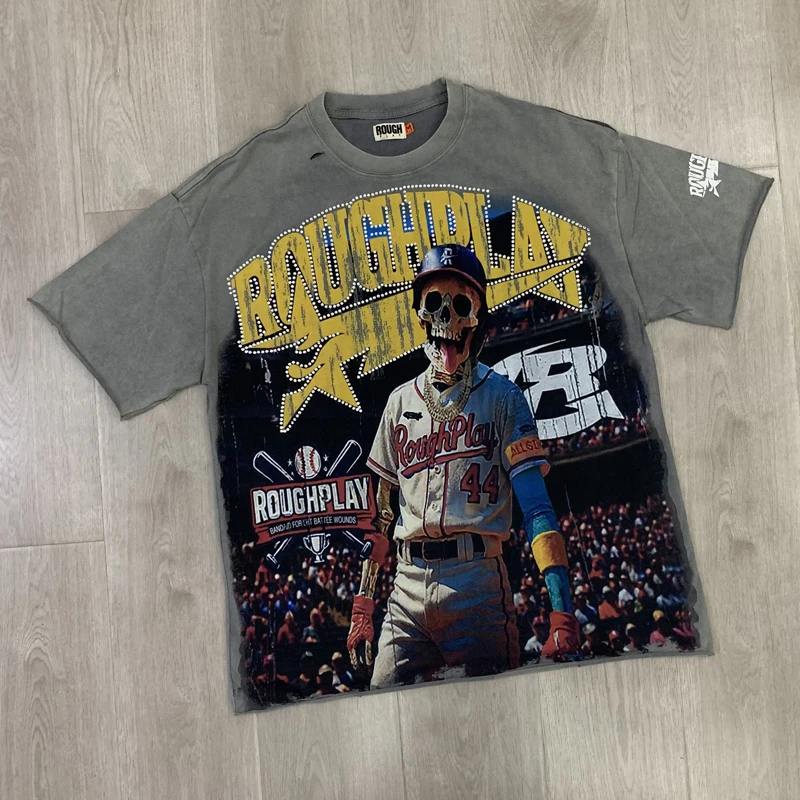 

Уличная одежда в стиле рок-хип-хоп в американском стиле, футболки для грубых игр, крутая футболка с рисунком скелета и короткими рукавами для родов