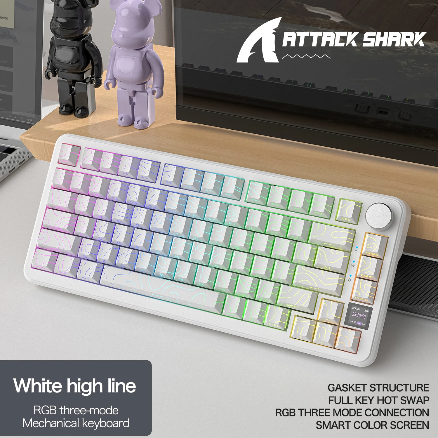 

X85Pro ATTACK SHARK Беспроводная игровая клавиатура с экраном/ручками Meta, механическая клавиатура RGB с возможностью горячей замены для игр