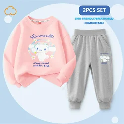 Anime Sanrio Kuromi Kawaii Children's Clothing 2Pcs Set Cinnamoroll My Melody Cute Autumn Sportswear Girls Cartoon Casual Wear