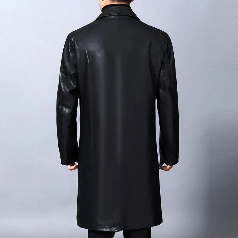 Middle-Aged Men's ClothingWinter Lapel Long-Sleeved Single-Breasted Thermal PU Coat Male Leather jacket