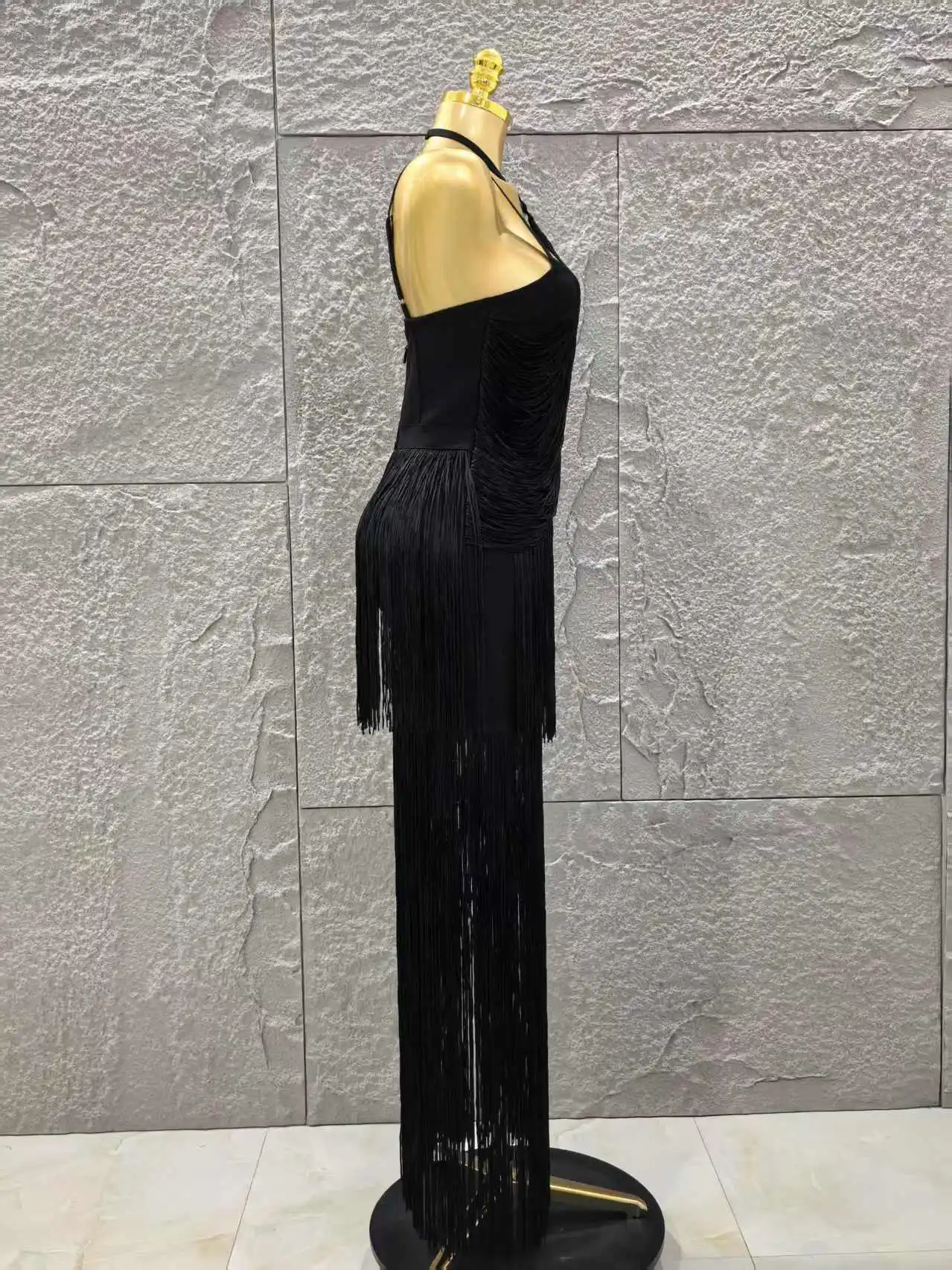 Backless Green Tassel Ankle Bodycon Bandage Dress 2025 Women Celebrity Elegant Evening Club Luxury Birthday Party Outfit