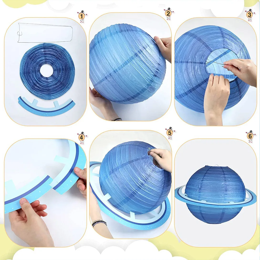 Eight Planets Foldable Starry Paper Outer Space Planet Theme Happy Birthday Party Decoration Supplies Festival Round Lanterns