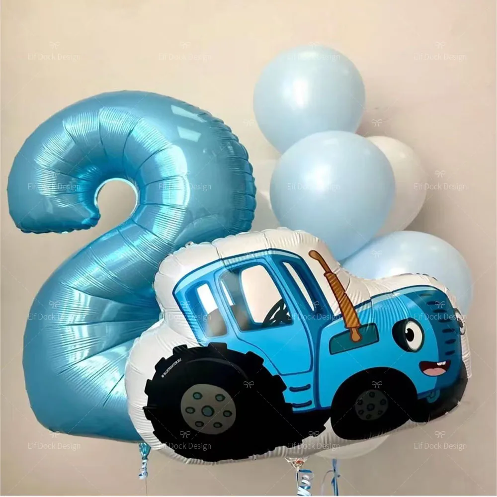 13 stücke Bauernhof Traktor Ballon Set Blau Digitale Folie Ballon Bauernhof Thema Ballons Geburtstag Party Dekoration Lieferungen Baby Dusche