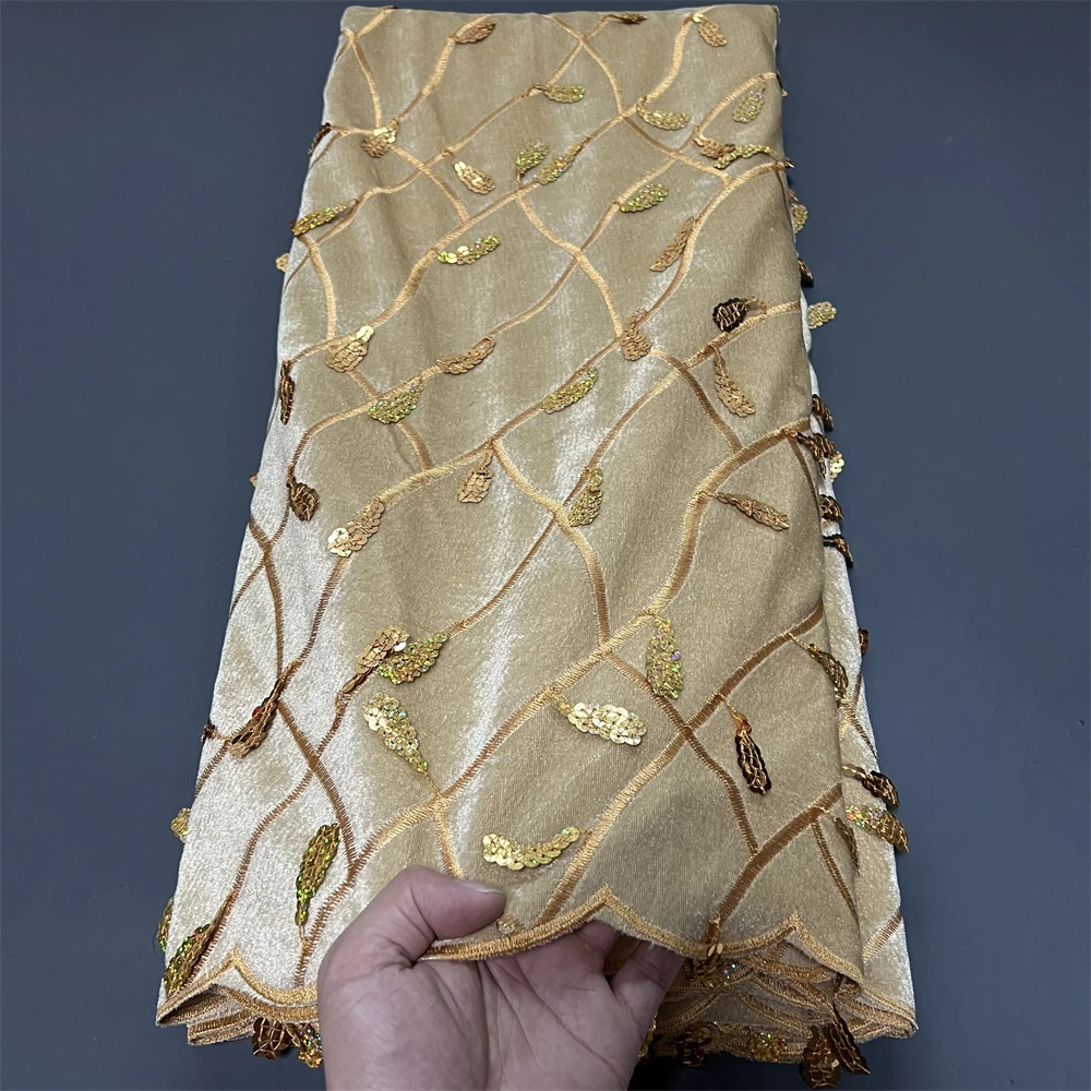 2025HighQuality African Nigerian velvet lace fabric Sequins Beads Guipure Sewing Wedding Party Dress Bridal Gown Material 5yards