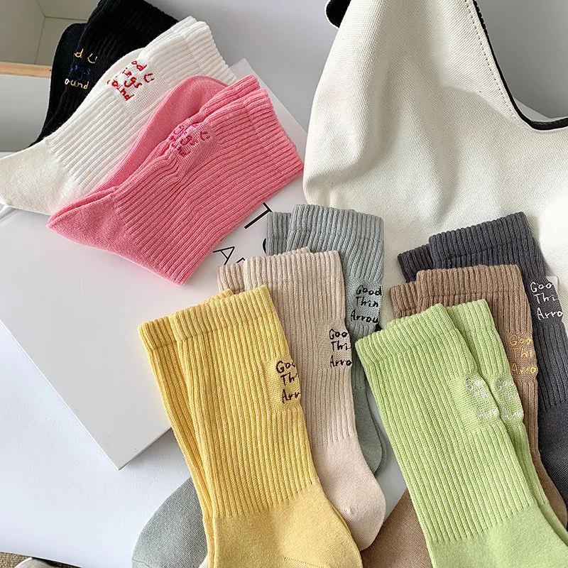 Women\'s Cotton Socks Spring and Autumn Mid-tube Socks Wear Network Red High-waisted Letter Sports Stockings