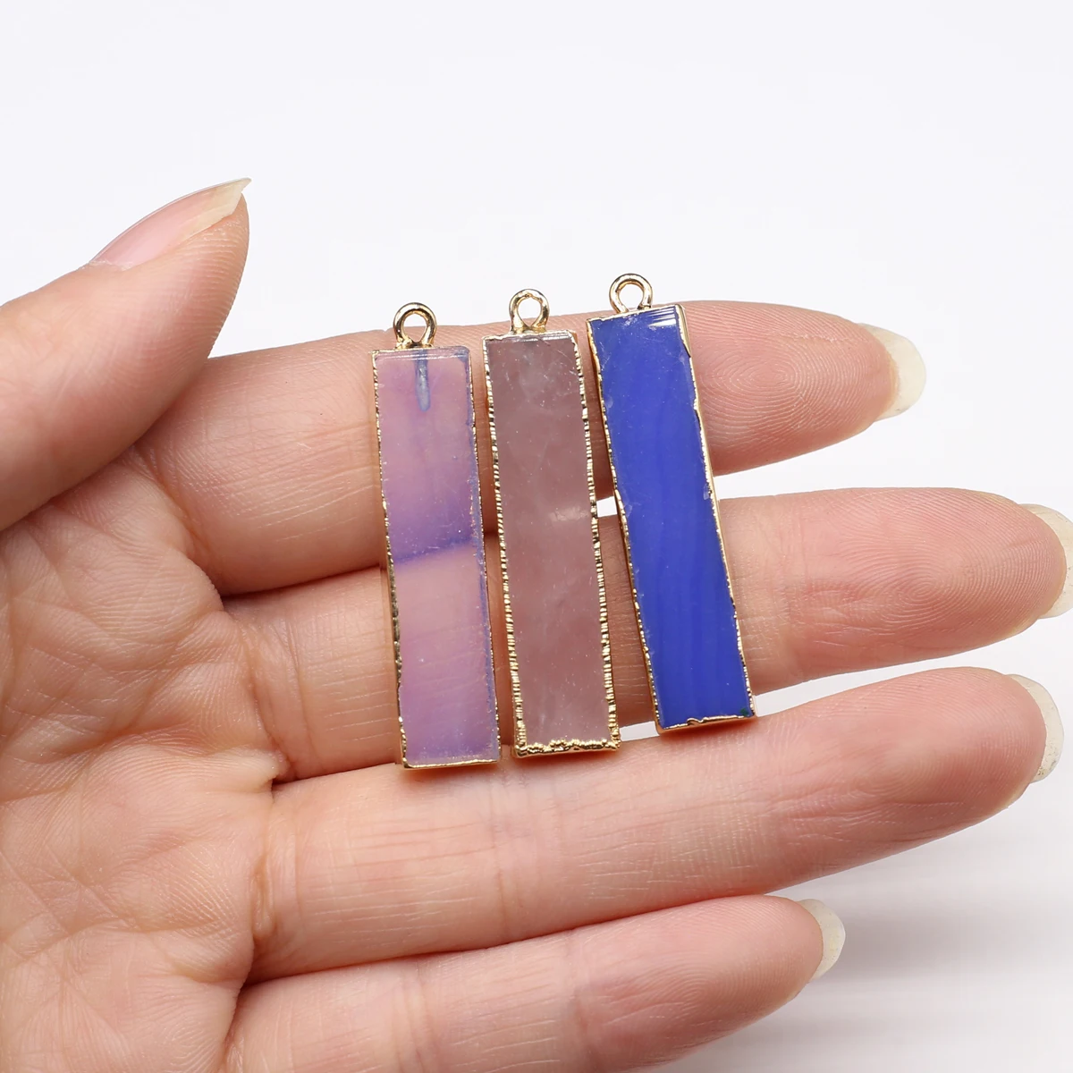 

3pcs Charms Natural Stone Pendant Rectangle Agate Stone Pendant for Making DIY Jewelry Necklace Bracelet Accessories 8x40mm