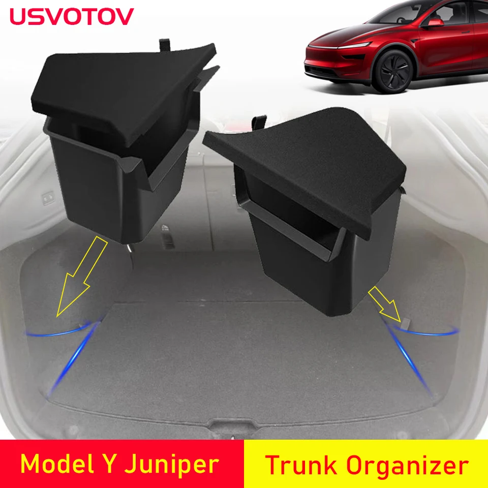 Tesla Model Y Juniper Launch Refresh 2025 용 USVOTOV 트렁크 주최자 뒷 트렁크 보관함 사이드 박스 주최자 TPE 액세서리