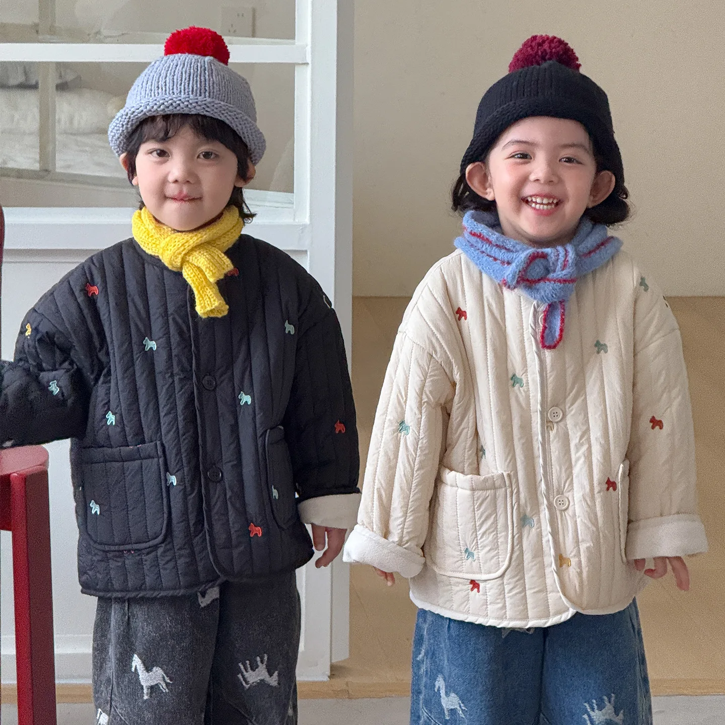 2026 Winter New Children Cotton Padded Jacket Girls Fleece Warm Coat Plus Velvet Thick Boys Quilted Jacket Kids Clothes